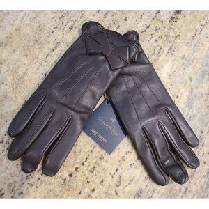 New! Brooks Brothers Womens Size M 7  Brown Leather Gloves Cashmere Lined Touch